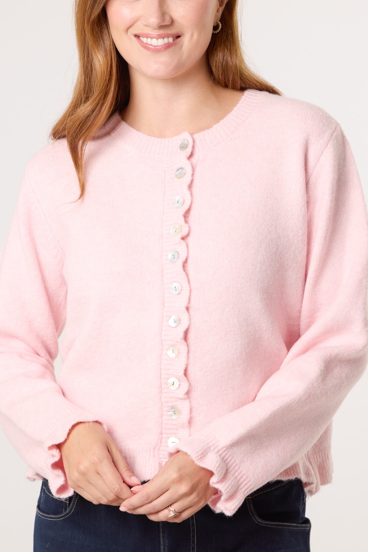Ruffle Trim Knit Cardigan