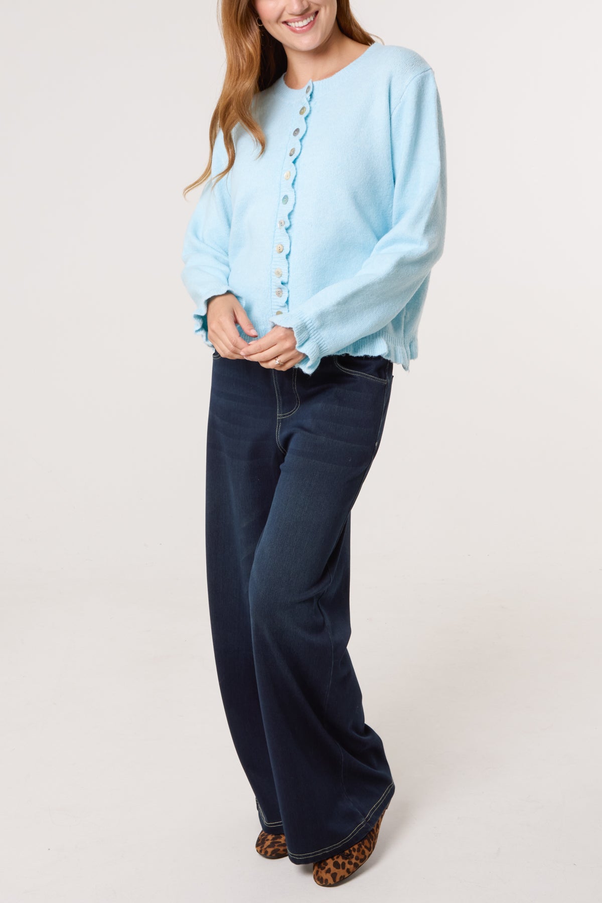 Ruffle Trim Knit Cardigan