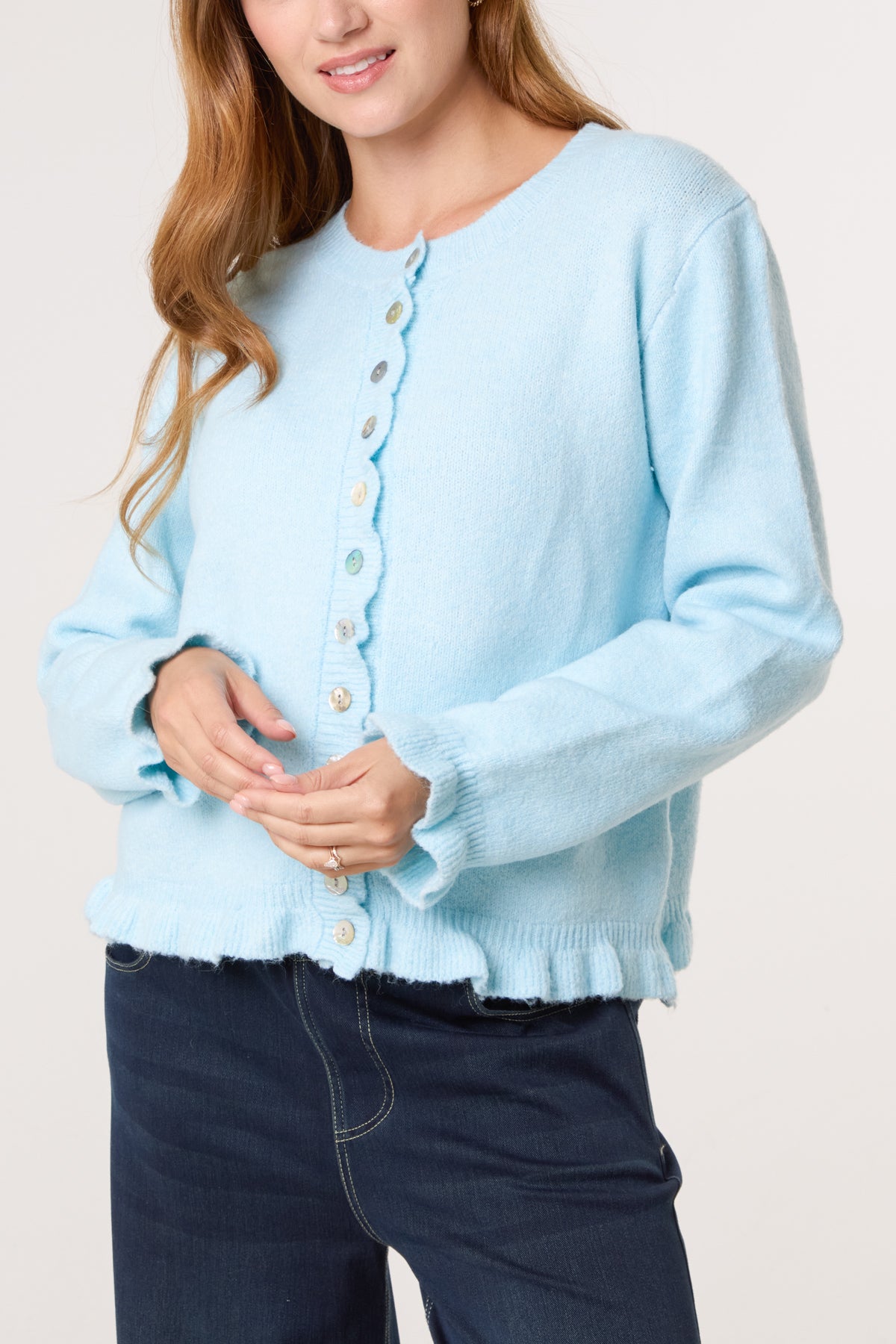 Ruffle Trim Knit Cardigan