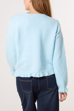 Ruffle Trim Knit Cardigan