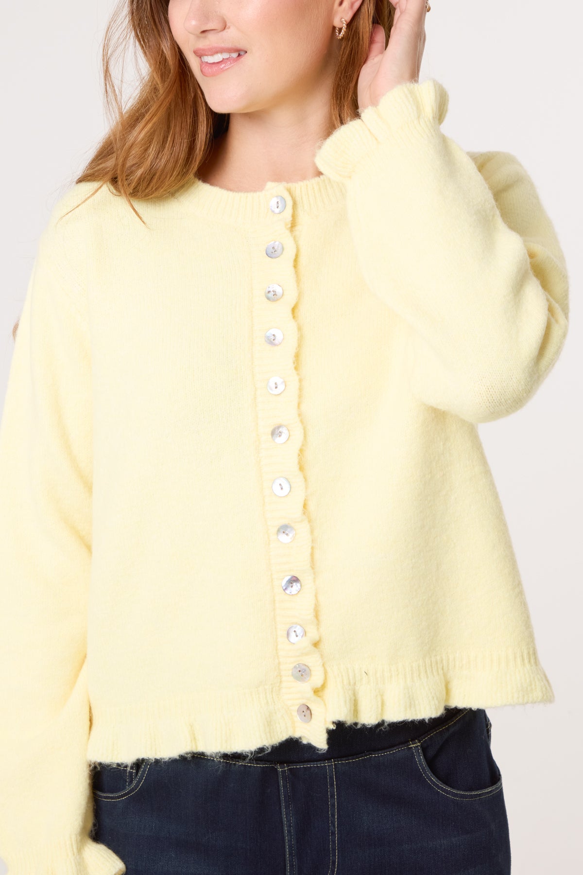 Ruffle Trim Knit Cardigan