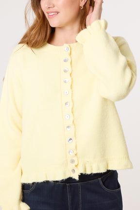 Ruffle Trim Knit Cardigan