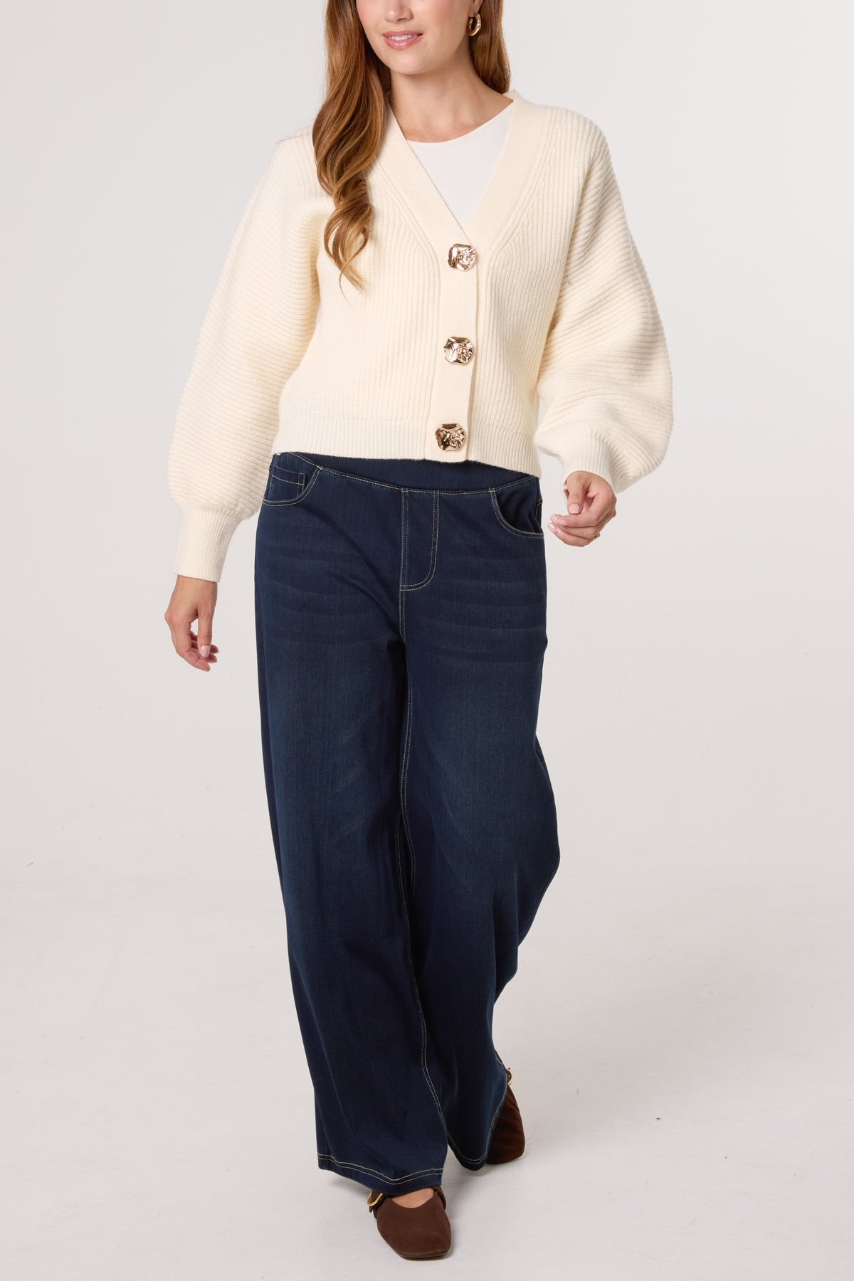 Gold Button V-Neck Cardigan
