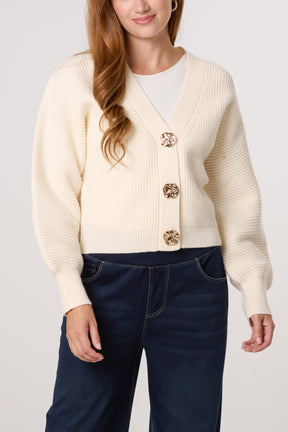 Gold Button V-Neck Cardigan