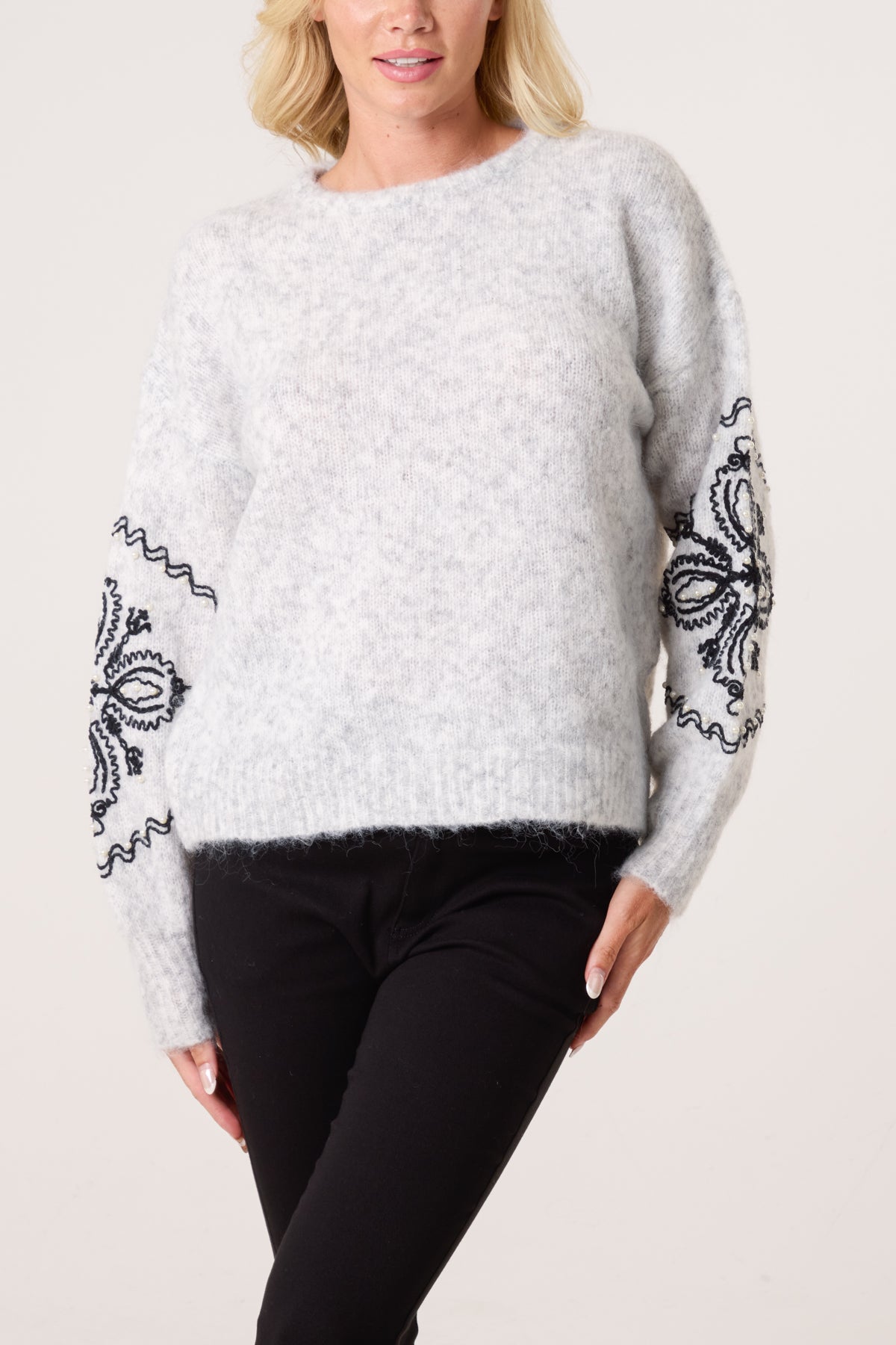 Floral Embroidery Sleeve Knit Jumper