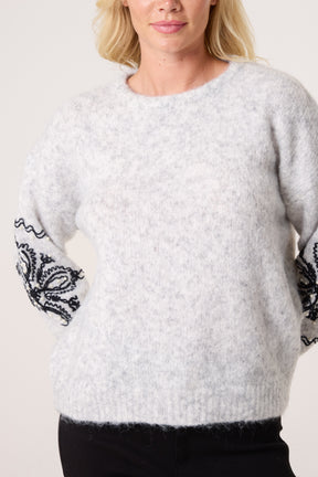 Floral Embroidery Sleeve Knit Jumper