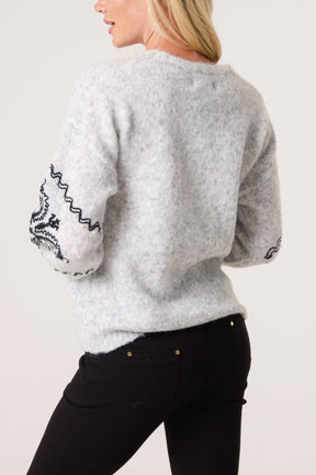 Floral Embroidery Sleeve Knit Jumper