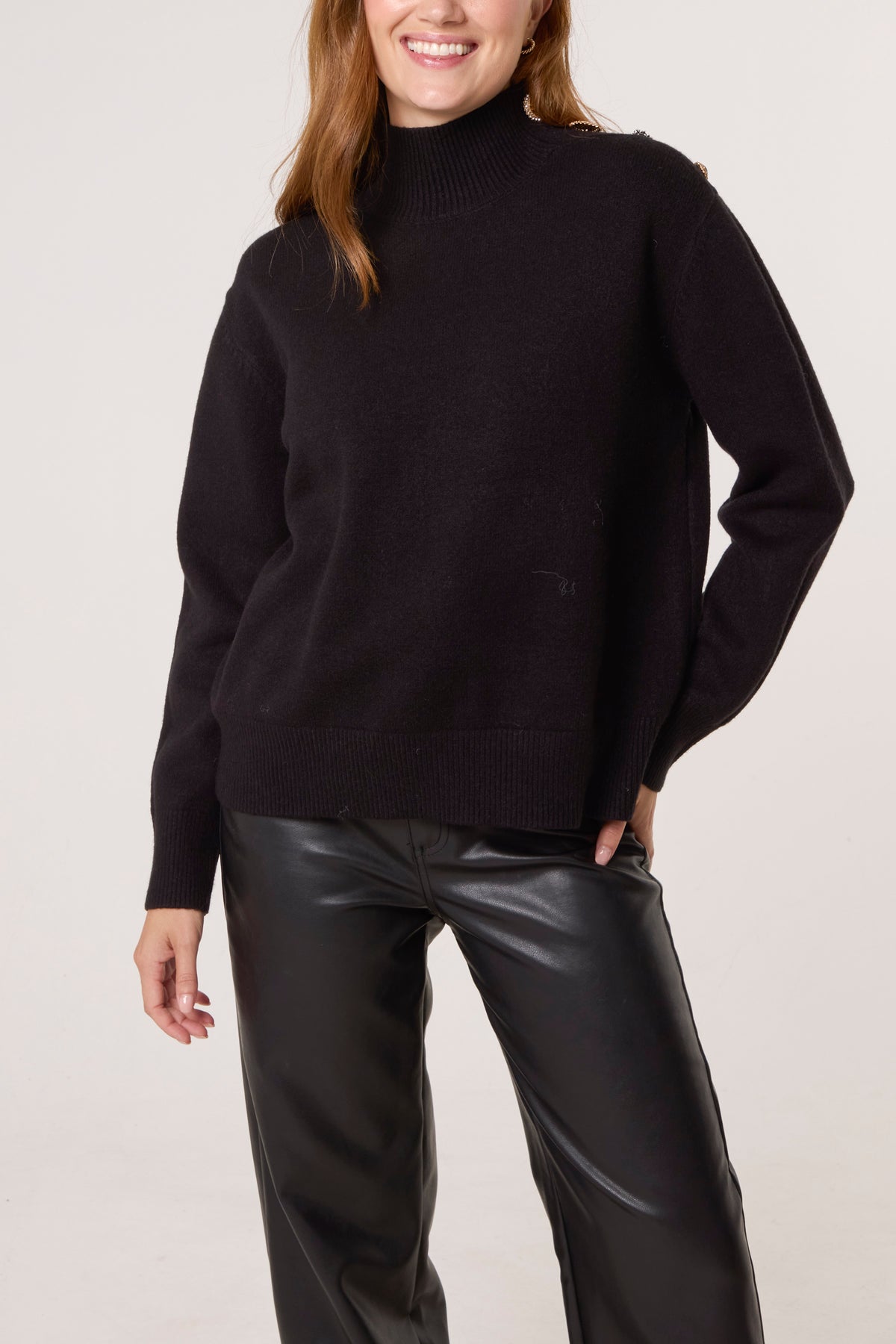 Jewelled Shoulder High Neck Jumper