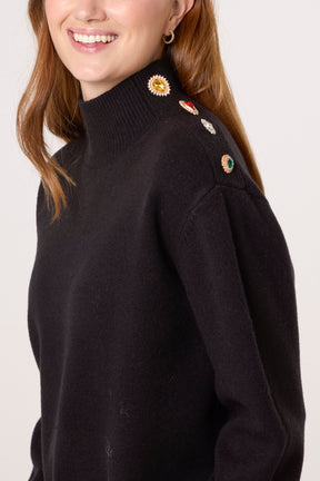 Jewelled Shoulder High Neck Jumper