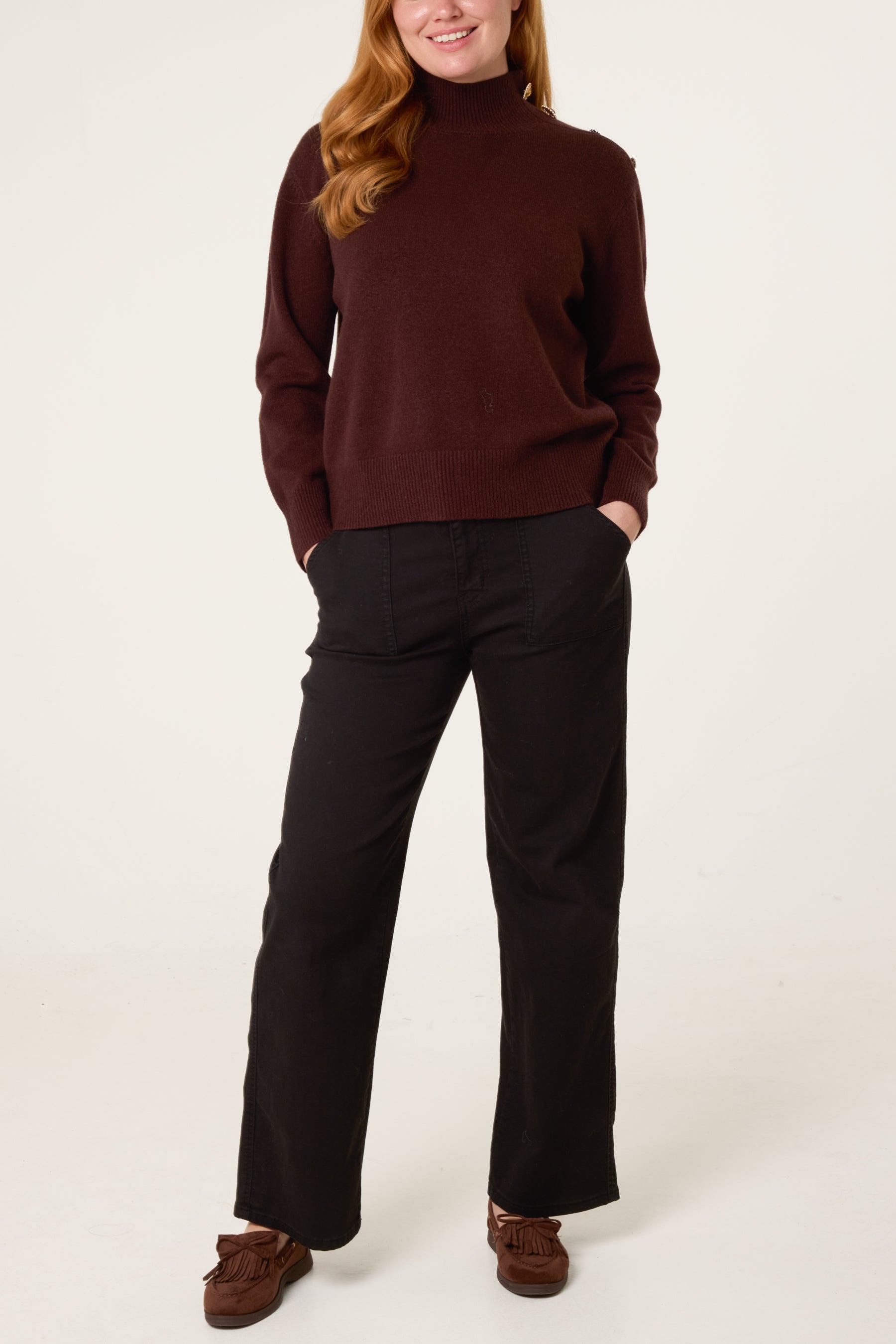 Jewelled Shoulder High Neck Jumper