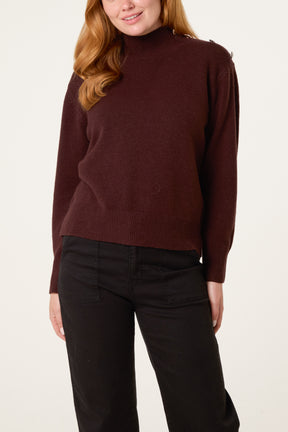 Jewelled Shoulder High Neck Jumper