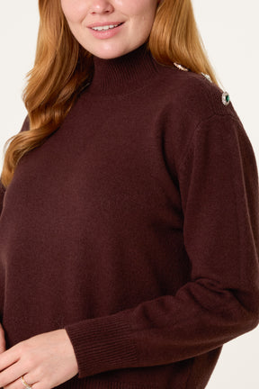 Jewelled Shoulder High Neck Jumper