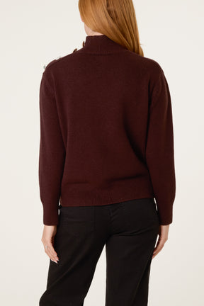 Jewelled Shoulder High Neck Jumper