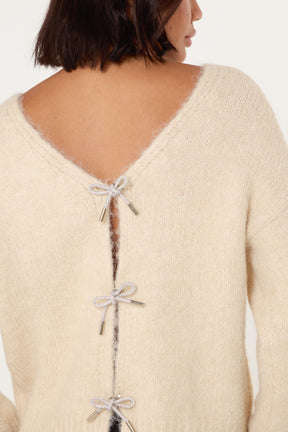 Diamante Bow V-Neck Knit Jumper