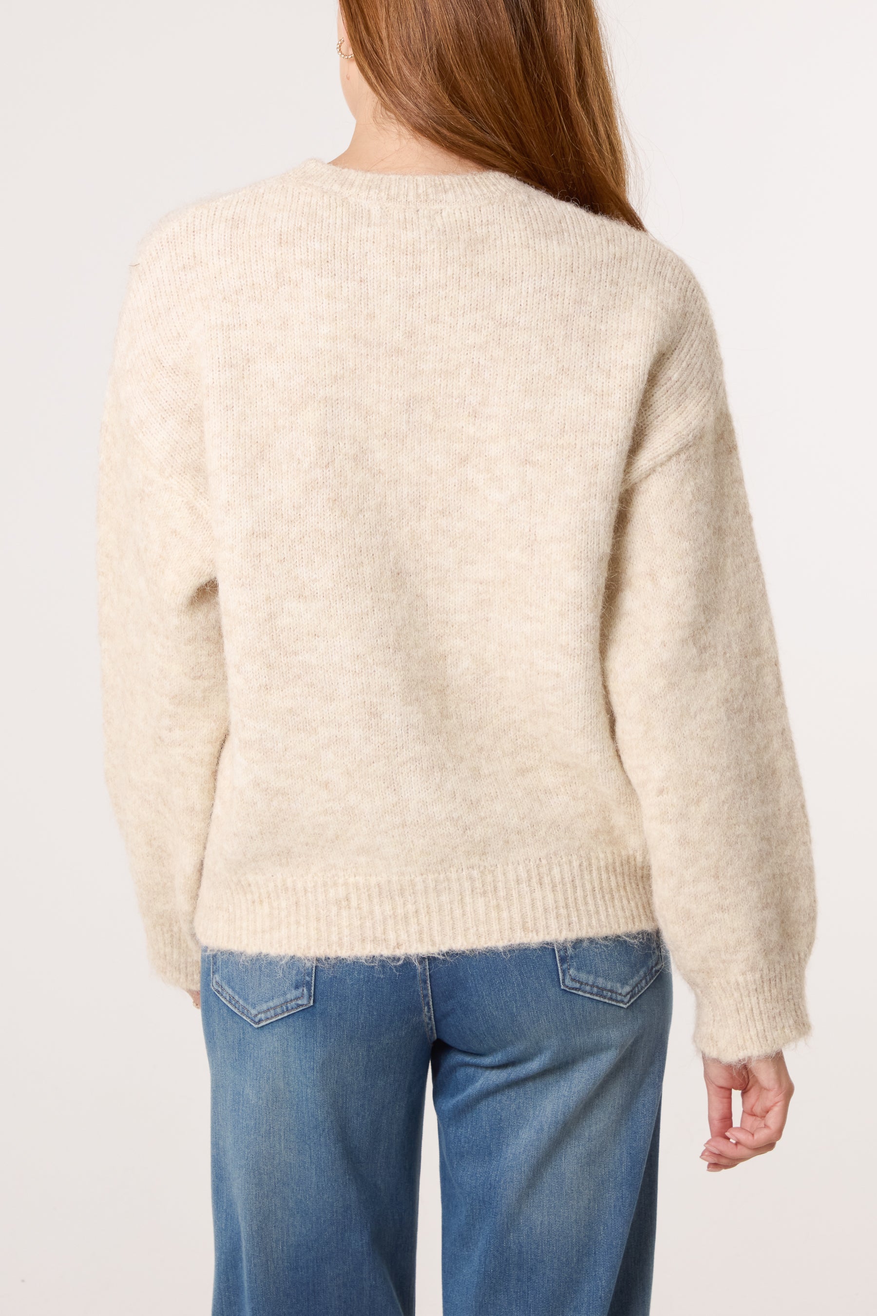 Flocking Floral Crew Neck Knit Jumper