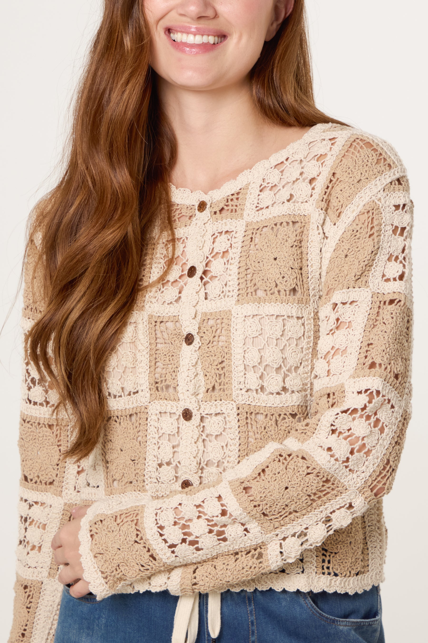 Patchwork Floral Crochet Cardigan