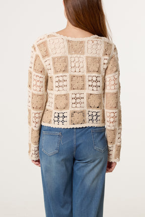 Patchwork Floral Crochet Cardigan