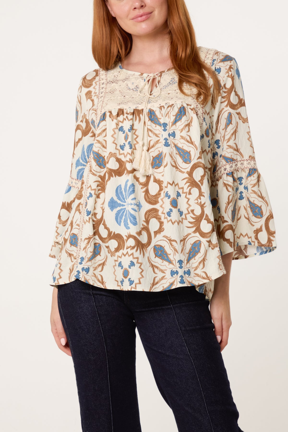 Floral Damask Crochet Detail Blouse