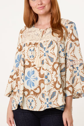 Floral Damask Crochet Detail Blouse