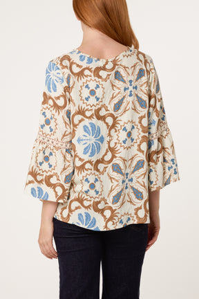 Floral Damask Crochet Detail Blouse