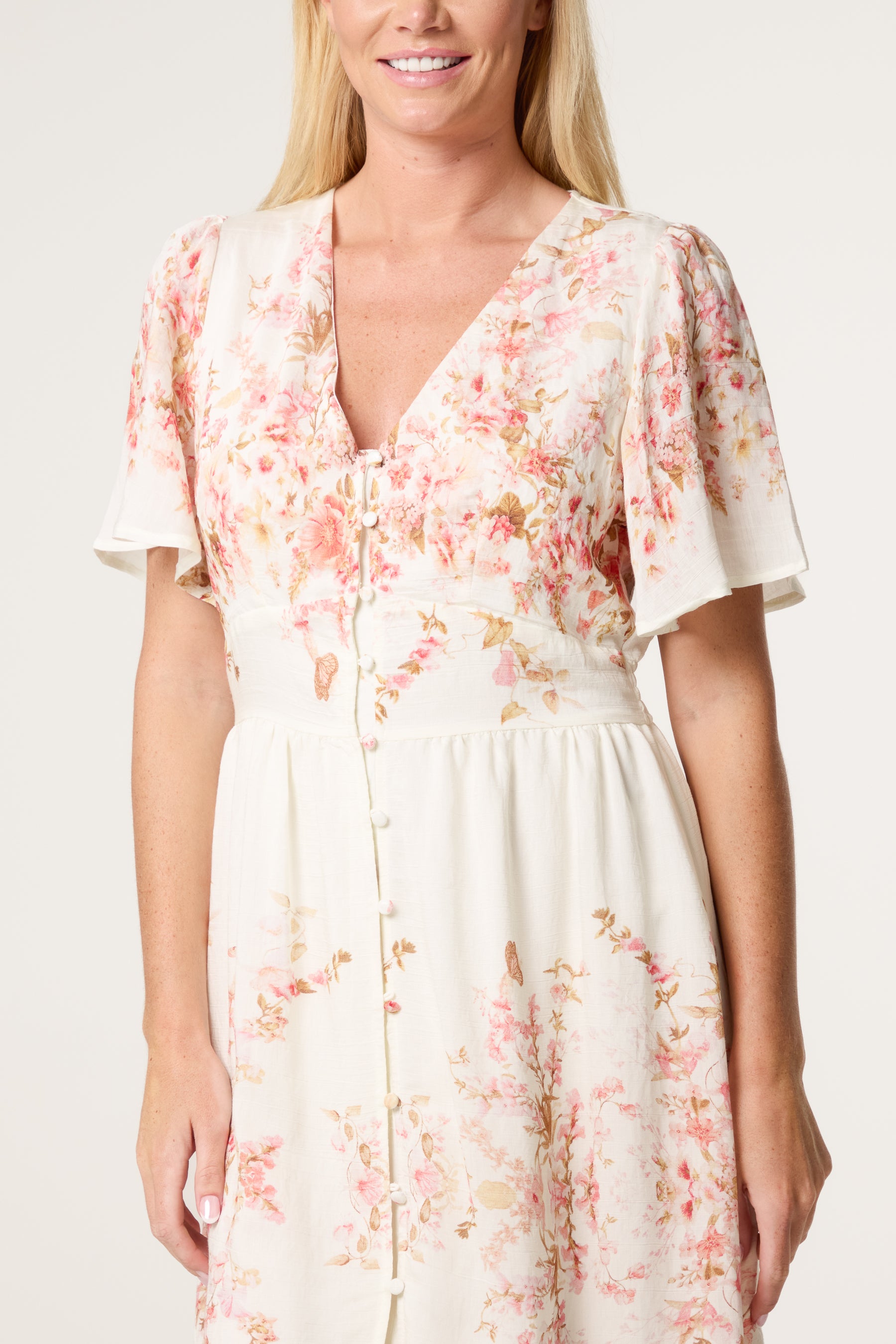 Button Through Blossom Cotton Dress