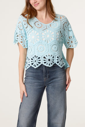 Mandala Flower Crochet Cropped Top