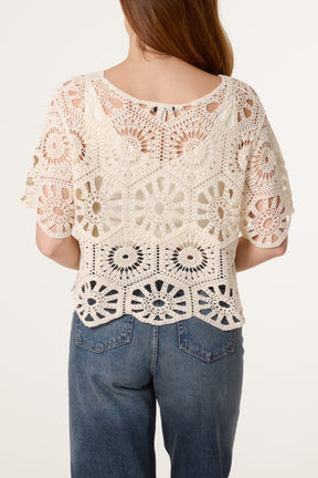 Mandala Flower Crochet Cropped Top