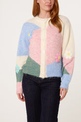 Colour Block Knit Flowers Cardigan