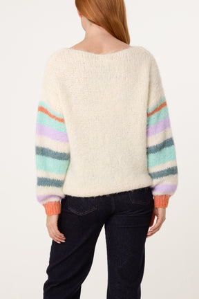 Striped Sleeve Round Neck Jumper