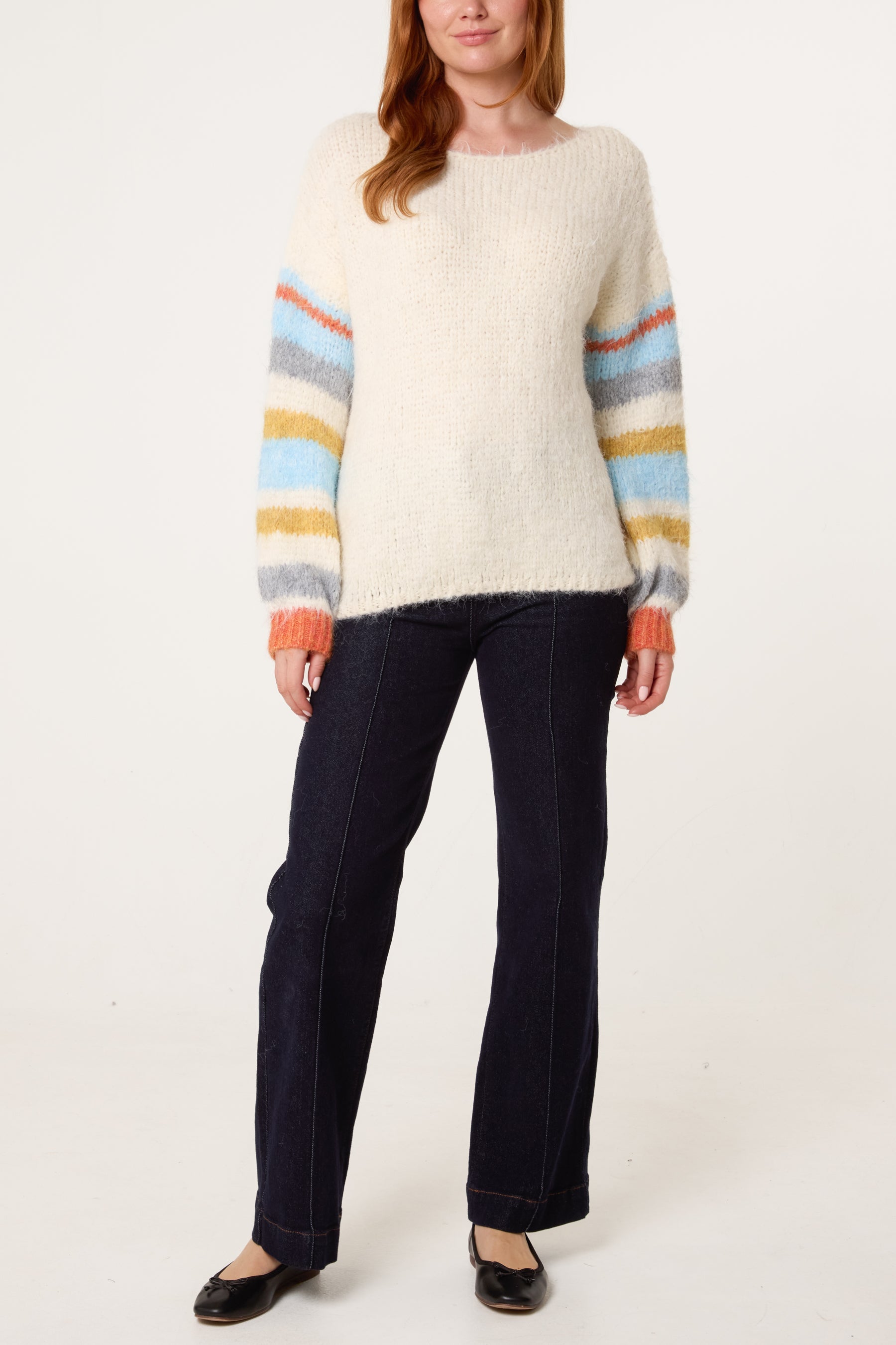 Striped Sleeve Round Neck Jumper