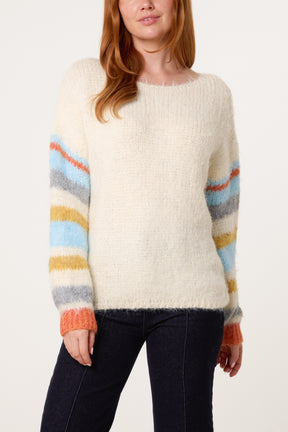 Striped Sleeve Round Neck Jumper