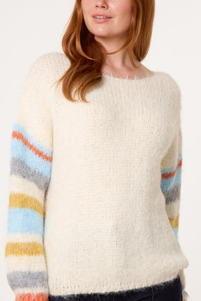 Striped Sleeve Round Neck Jumper