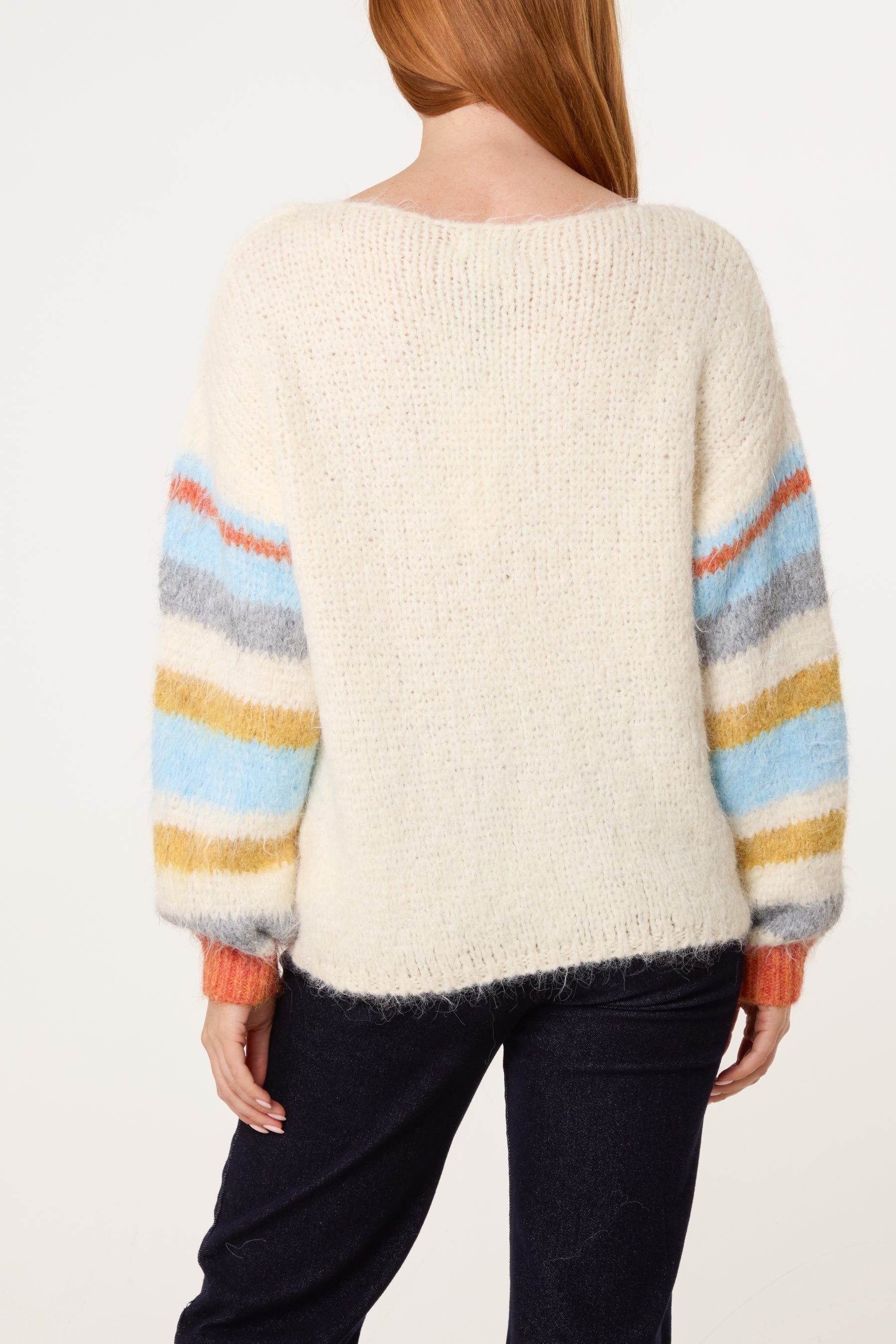 Striped Sleeve Round Neck Jumper