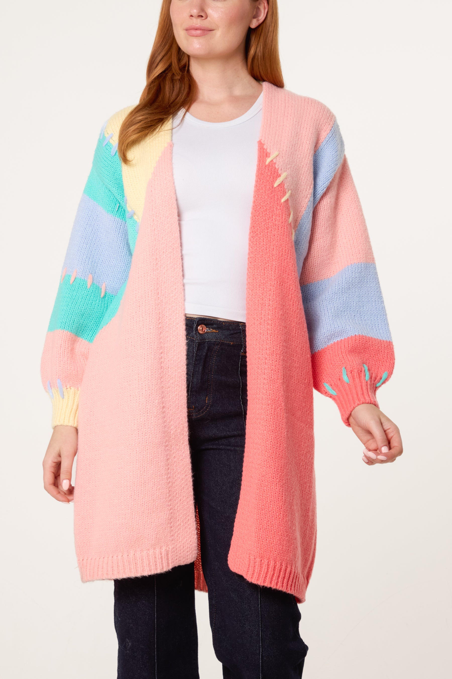 Stitch Detail Colourblock Cardigan