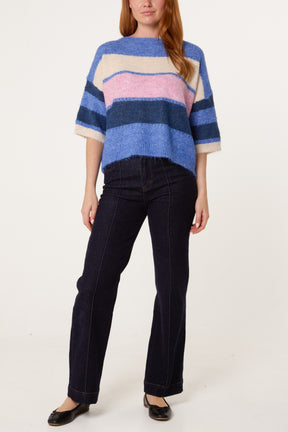 Wide Sleeve Colourblock Knit Jumper