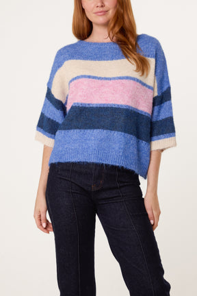 Wide Sleeve Colourblock Knit Jumper