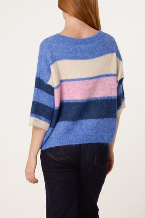Wide Sleeve Colourblock Knit Jumper