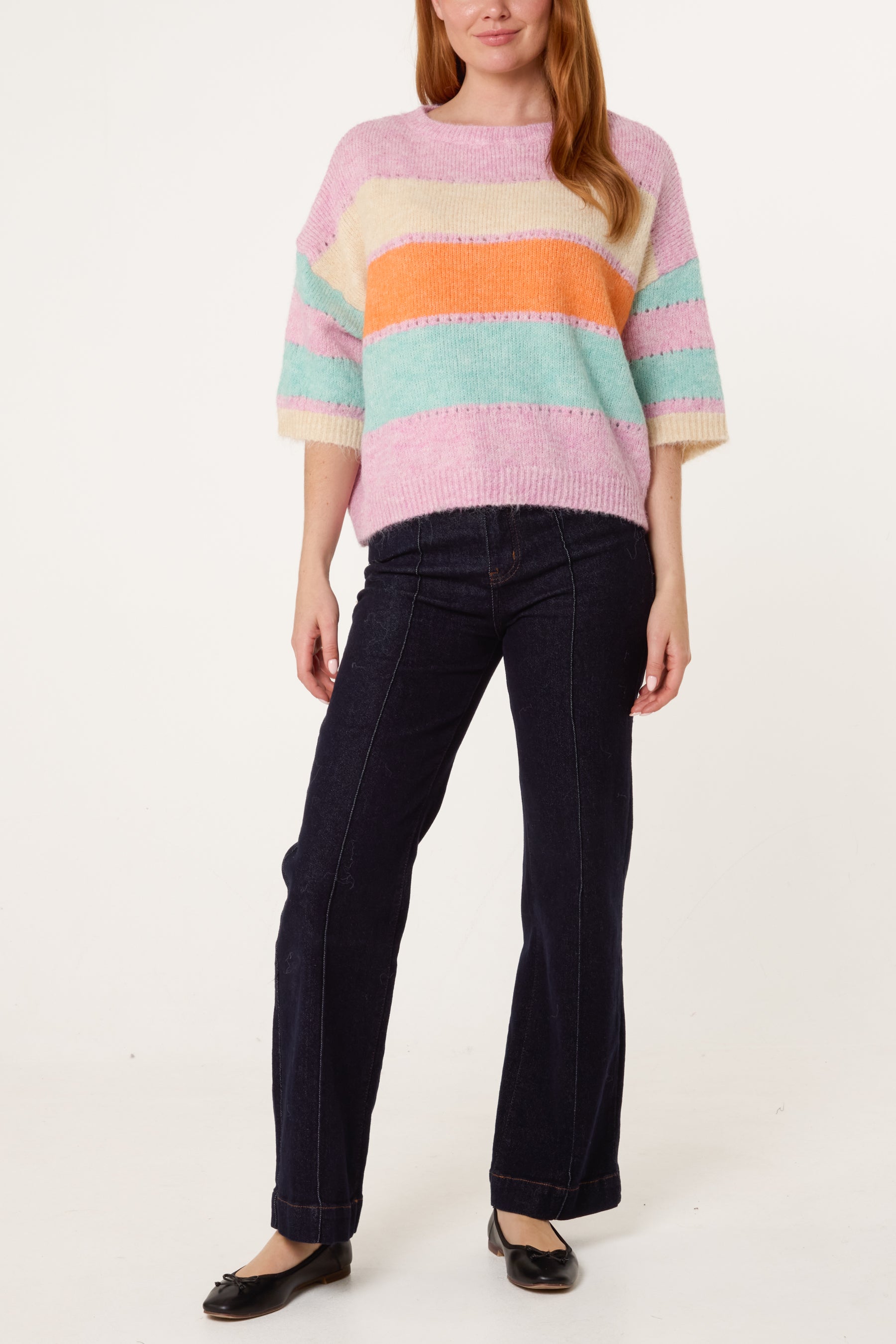 Wide Sleeve Colourblock Knit Jumper
