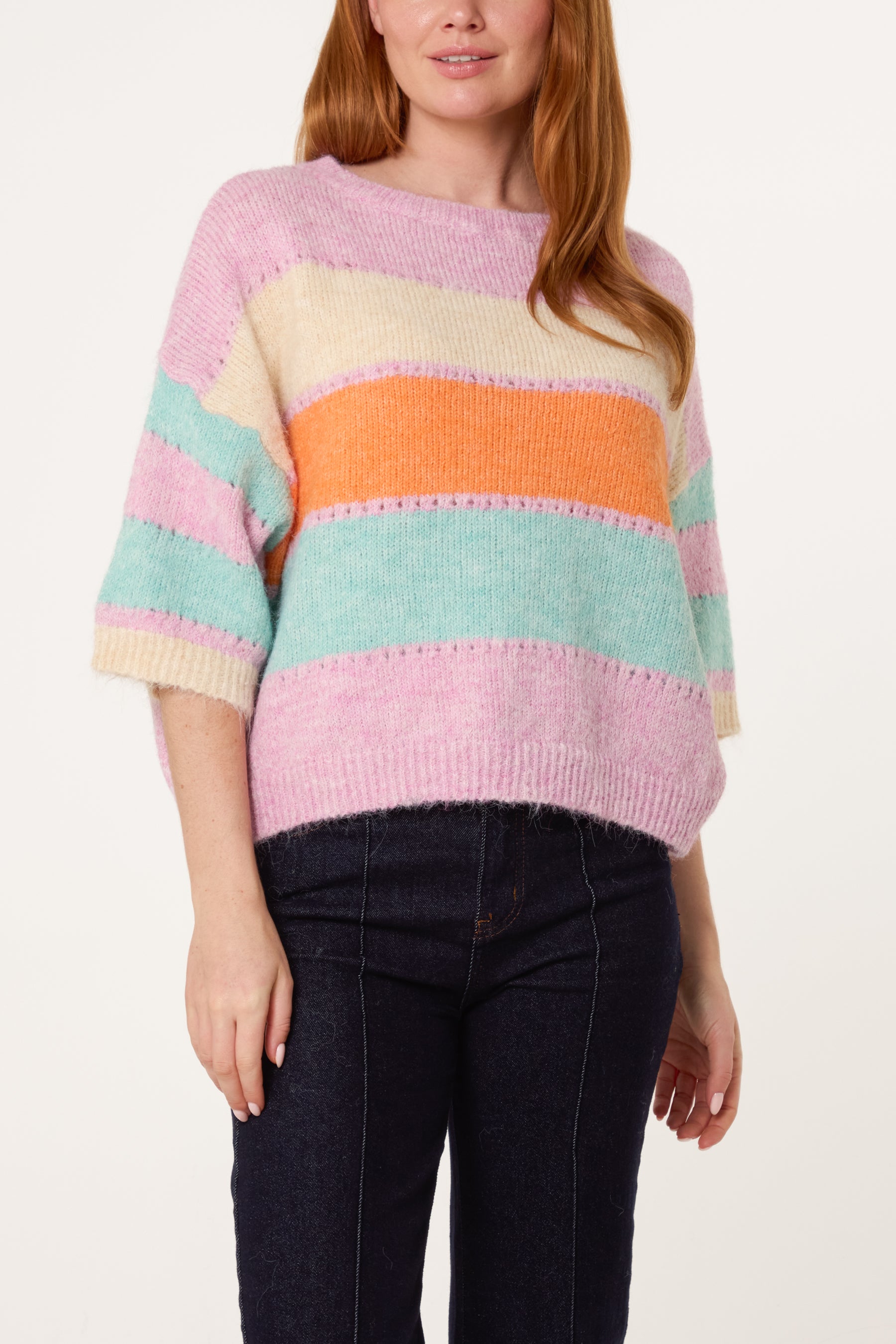 Wide Sleeve Colourblock Knit Jumper