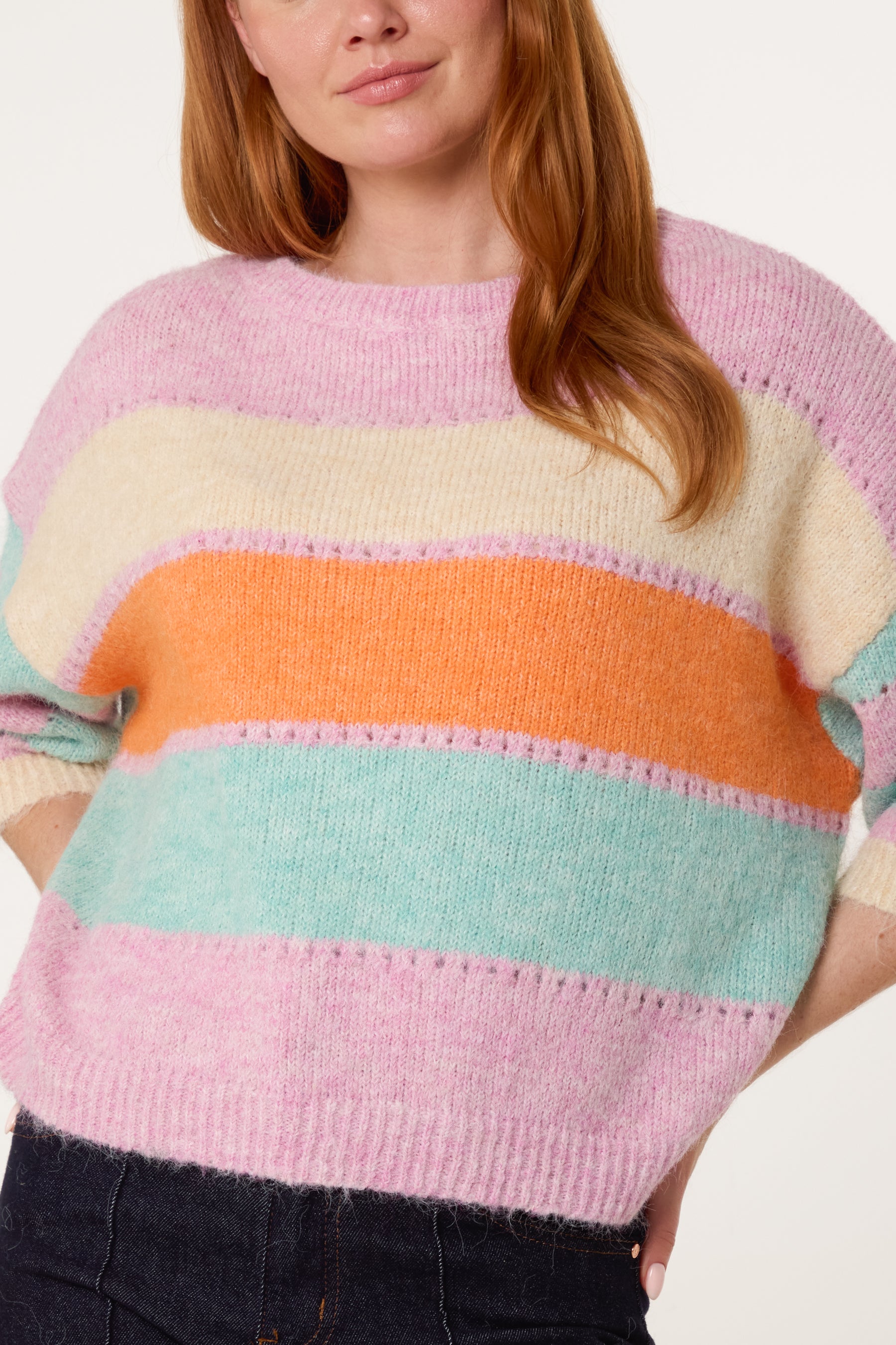 Wide Sleeve Colourblock Knit Jumper