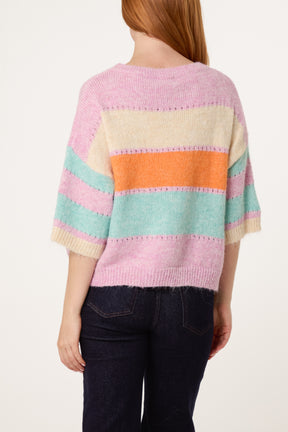 Wide Sleeve Colourblock Knit Jumper