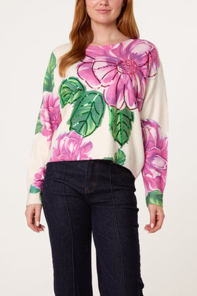 Flowers & Leaf Embellished Jumper