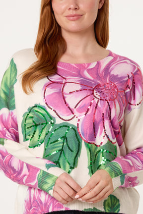 Flowers & Leaf Embellished Jumper