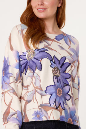 Watercolour Flower Embellished Jumper