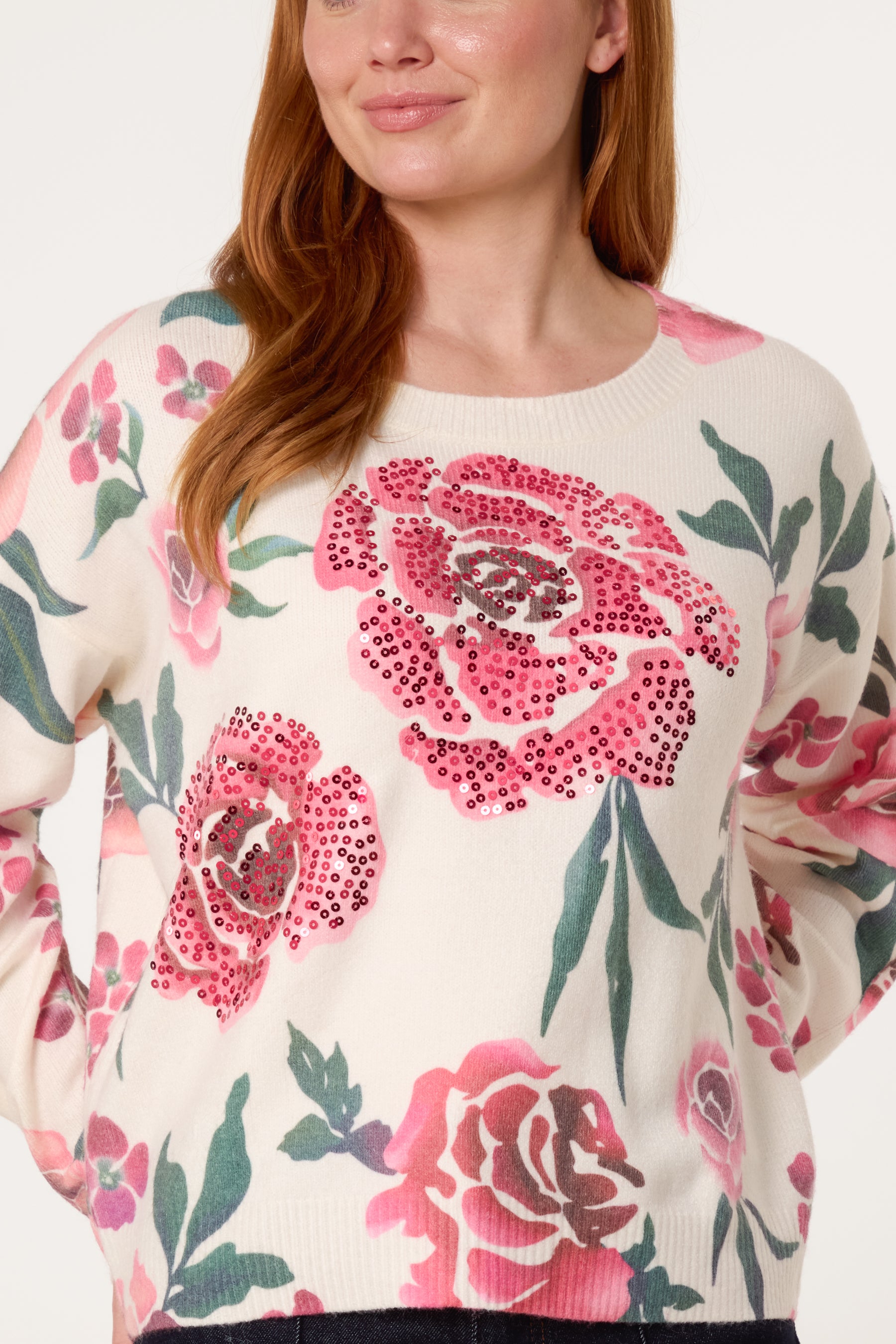 Rose Flower Embellished Jumper