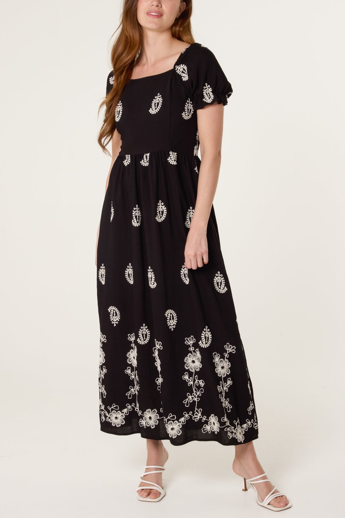 Floral Paisley Embroidery Midi Dress