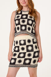 Patchwork Sun Crochet Vest & Skirt Set