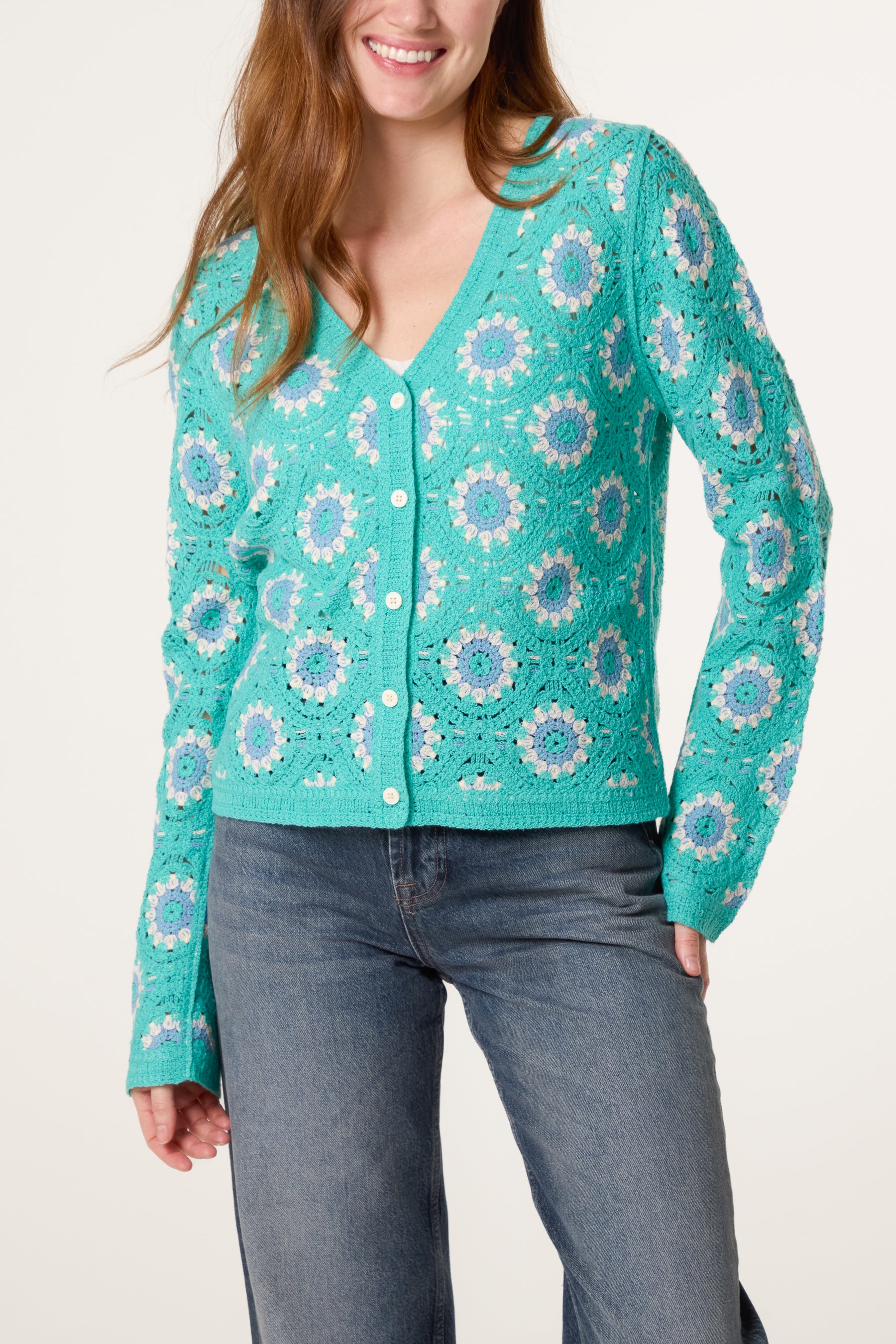 V Neck Crochet Cardigan