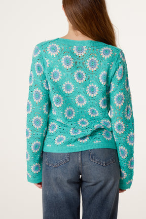 V Neck Crochet Cardigan