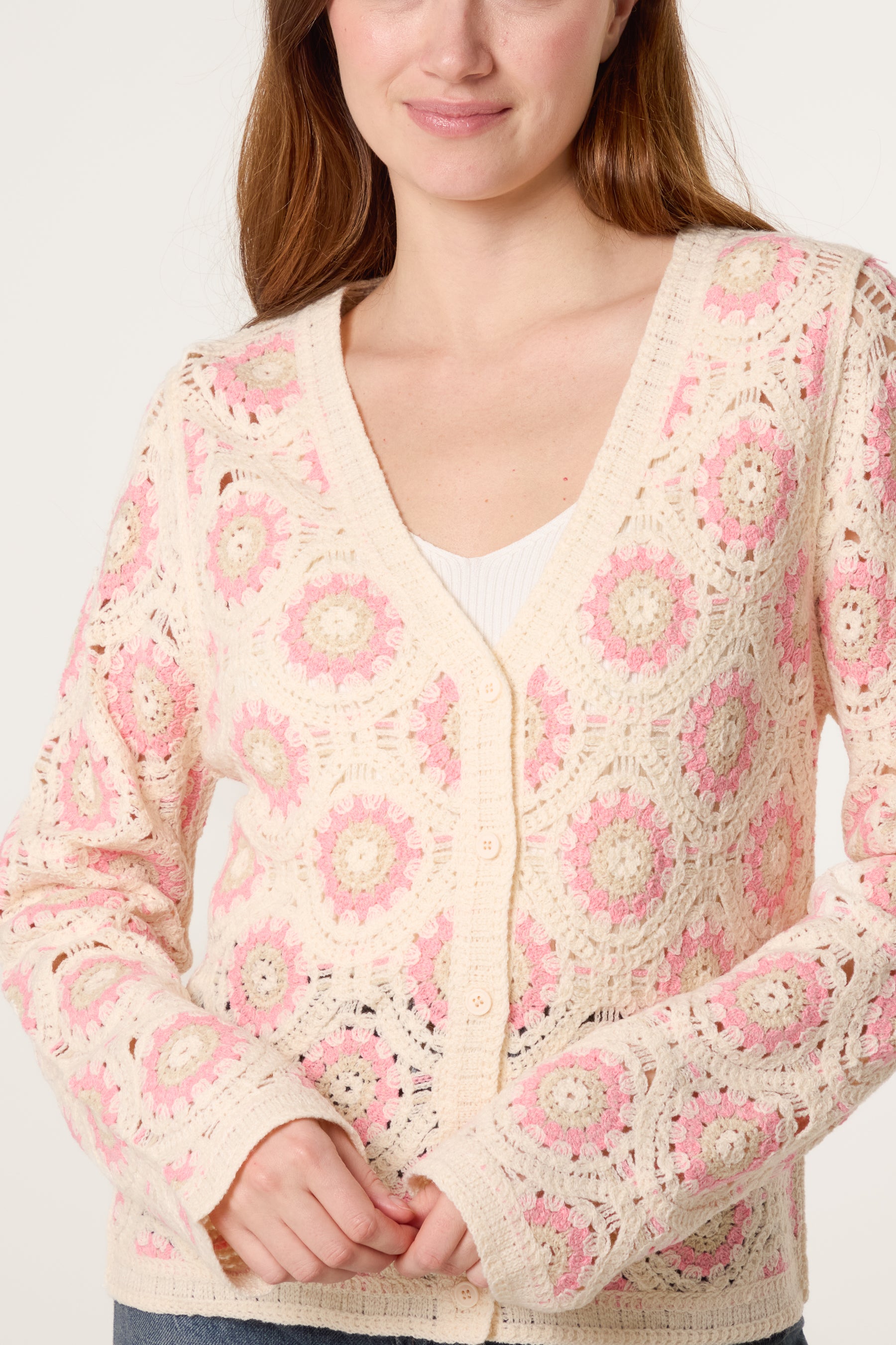 V Neck Crochet Cardigan